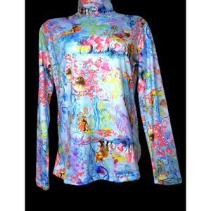Watson's Woman's Thermal Shirt Bright Nature Print Sz. L Blue Novelty